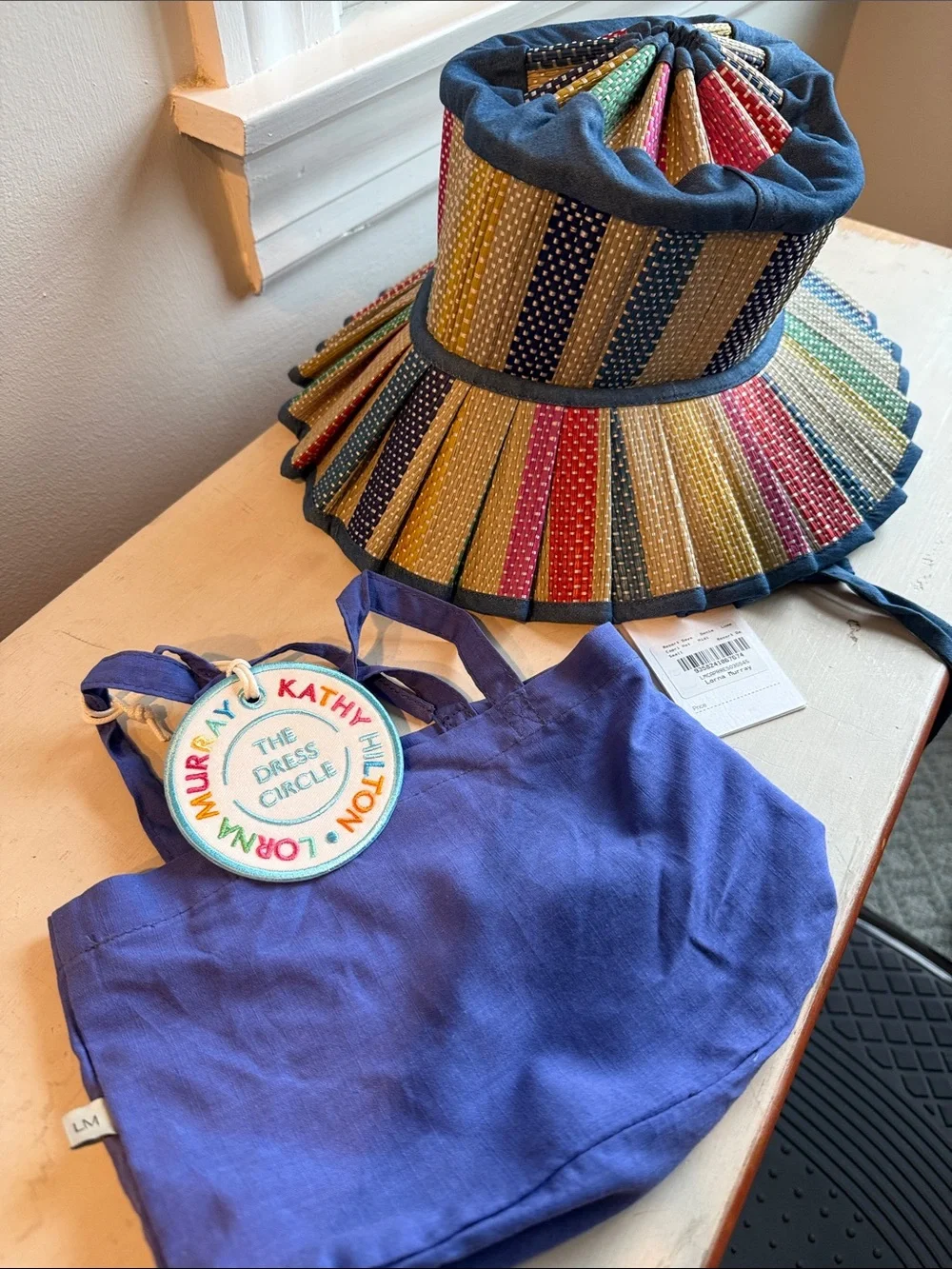 Kathy Hilton x Lorna Murray Multicolor Straw Sun Hat - Blue Trim